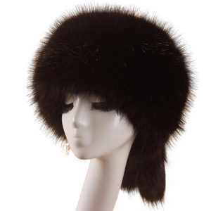 Thick black faux fur Russian flat top hat for winter warmth, high-quality plush texture
