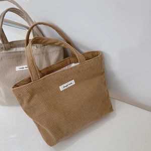 Corduroy Tote Bag Small Retro Literary Style Simple Handbag With Canvas Lining For Daily Use Women Fashion Casual