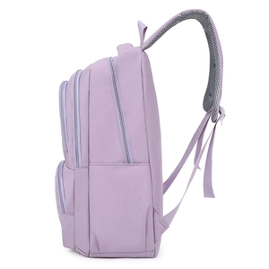 Waterproof light purple 15.6 inch nylon backpack with padded straps and side pockets
