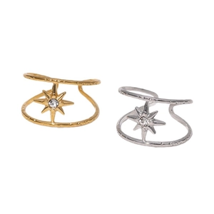 Minimalist stainless steel open rings with north star and zircon in gold and silver finish