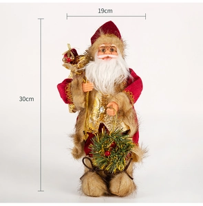 Detailed view of 30cm Santa Claus figurine with red velvet suit and golden trim