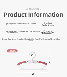 Detailed size chart for adjustable children's PP hangers with telescopic design 28-37cm
