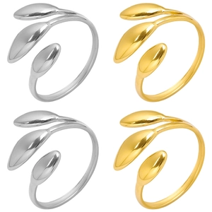 Dreifach Blatt Offener Ring 304 Edelstahl 18K Vergoldet Verstellbar Poliert Retro Minimalistischer Schmuck Damen