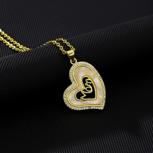 Heart Pendant Necklace Mother Of Artificial Pearl Inlaid Zircon Mom Letter Stainless Steel Chain Elegant Jewelry For Women