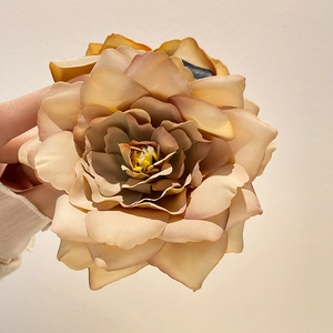 Elegant beige phalaenopsis orchid hair claw clip with yellow center and silk petals