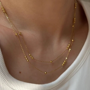Double-layered gold bead chain necklace for women made of durable titanium steel