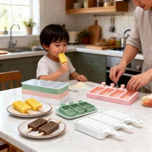 Moule à glace en silicone alimentaire avec couvercles et motifs géométriques en étoile