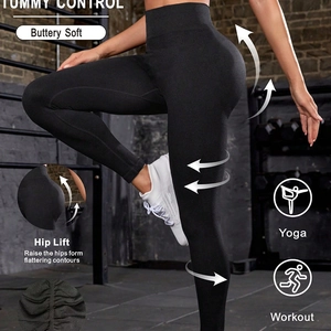 High waist black yoga pants with tummy control and scrunch butt for fitness training