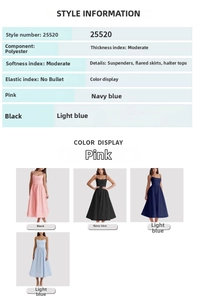 Size chart and color options for backless halter summer dress in multiple solid colors