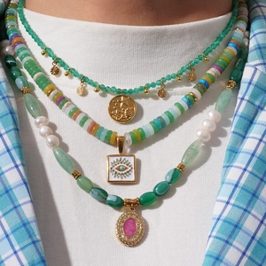Collana Multistrato Boema Pietra Naturale Perla Acqua Dolce Acciaio Inossidabile Pendente Malocchio Gioielli Moda Donne