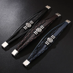 Bracelet En Cuir PU Tressé Multi Couches Vintage Viking Valknut Breloque En Métal Fermoir Magnétique Bijoux Pour Hommes Décontracté
