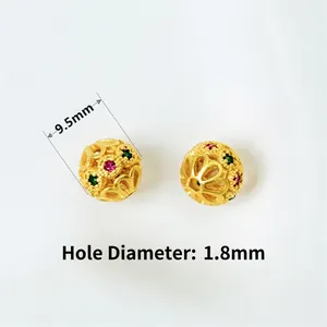 Hollow gold-plated sand gold bead with 9.5mm diameter and 1.8mm aperture detail