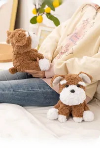 Close-up of curly plush texture and realistic features on the brown Schnauzer toy dog