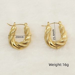 Boucles d'oreilles créoles torsadées en U dorées de 20mm x 25,4mm pesant 16g