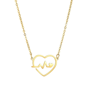 Collana a cuore dorata minimalista con un ciondolo linea ECG unico per donne