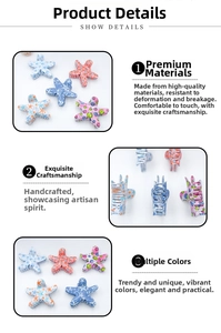 Close-up of PVC starfish hair claw clips with various smiley face and colorful patterns