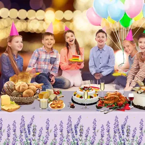 Lavender theme party tablecloth with purple flower pattern for birthday events