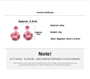 Guide des tailles détaillé pour boucles d'oreilles fleurs roses, 4 cm sur 2,5 cm