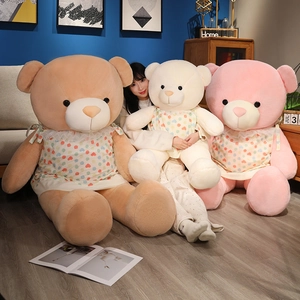 Ours En Peluche Géant Jouet Doux Animal Rembourré Avec Robe À Motif De Coeur Bordure En Dentelle Oreiller À Caliner