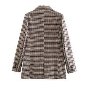 Damen Blazer mit braun-schwarzem Hahnentrittmuster, professionelle Rückansicht der Jacke