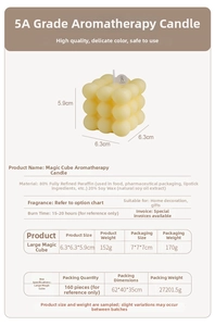 Detailed specifications table of the cube scented candle made of paraffin and soy wax
