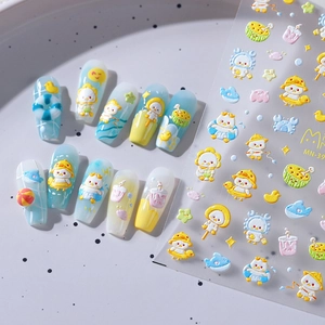 3D embossed cartoon duck nail art stickers with cute summer fruit and beach patterns
