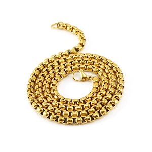 Classic 18K gold plated stainless steel box chain necklace with a lobster clasp closure