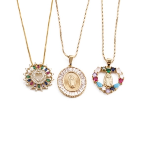 Heart Virgin Mary Pendant Necklace Copper With Colored Zircon Box Chain Gold Plated Religious Jewelry For Women