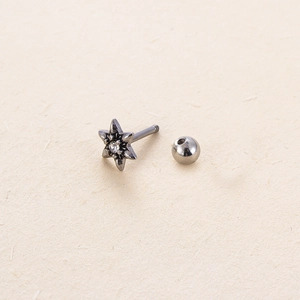 Vintage stainless steel star stud earring with center zircon and screw ball back