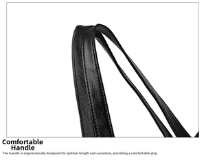 Detail of ergonomic black lychee leather handle with high-density double stitching