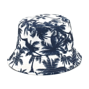 Detailed view of reinforced brim stitching on a white floral print bucket sun hat