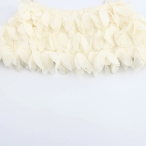 Ivory white crop top with 3D floral petals and spaghetti straps for beach vacation