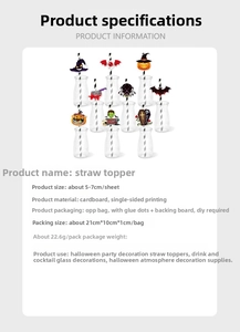 Detail of DIY Halloween straw decorations featuring paper bats, spiders and pumpkins