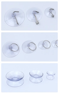Various transparent vacuum suction cup hooks in multiple sizes and functional styles