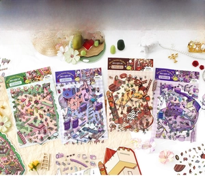 Detail of 2.5D isometric scene stickers with four colorful themes for DIY decoration
