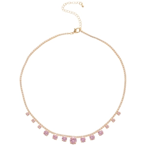 Elegant gold choker necklace with sparkling pink zircons and rhinestones for women