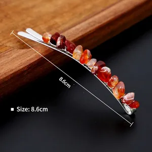 Natural reddish crystal hair clip with 8.6cm silver metal bar in vintage style
