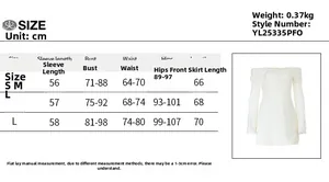 Detailed size chart for lace backless long sleeve dress with measurements in centimeters