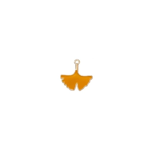 Detail of golden ginkgo leaf charm with orange enamel for DIY necklace pendants