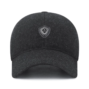 Deep gray wool blend baseball cap with ear protection and thermal lining for winter