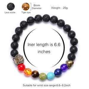 Lava- und Tigerauge-Armband mit Bronze-Herz- und Hundepfoten-Anhängern für Yoga