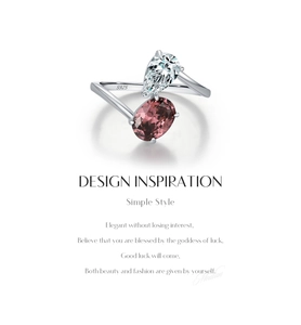 Detail of s925 silver ring featuring drop-shaped clear and pink stones with S925 hallmark