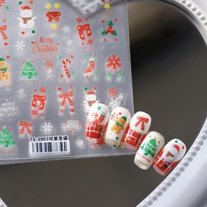 Christmas nail art stickers with snowman and tree patterns for holiday manicure