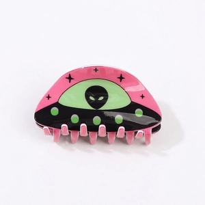 Acrylic UFO alien shark hair claw clip in pink and green for elegant updo hairstyles