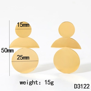 Detailed dimensions of 316L stainless steel gold geometric earrings showing 50mm length