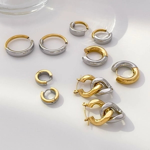 Fashion Titanium Steel Two Tone Gold Silver Plated Hoop Earrings For Women Minimalist Geometric Interlocking Chain Link Earrings Jewelry