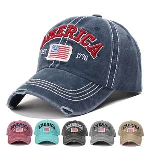 America US Flag Baseball Cap Washed Cotton Distressed Vintage Embroidery Adjustable Sun Protection Hat For Men Women