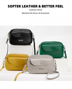 Litchi pattern leather crossbody bags in black, green, yellow and grey with metal zippers