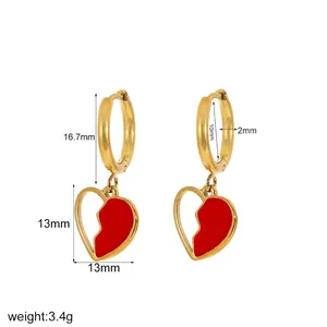 Size chart for heart drop earrings showing dimensions in millimeters and weight specs