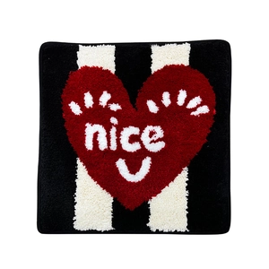 Square flocked chair cushion with red heart and 'nice' text on white background